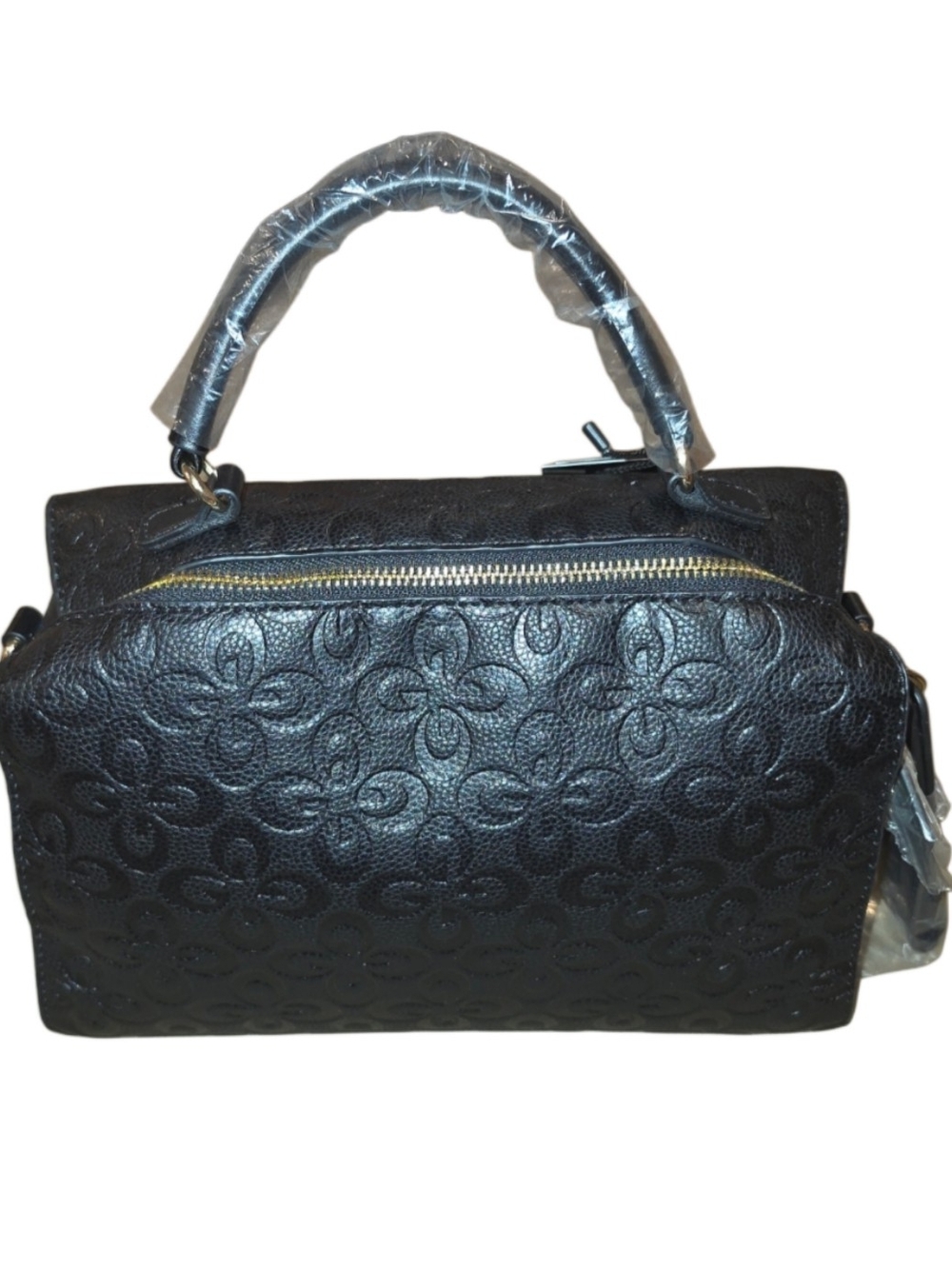 Brand New - Black Embossed Top-Handle Satchel with Matching Wallet & Strap